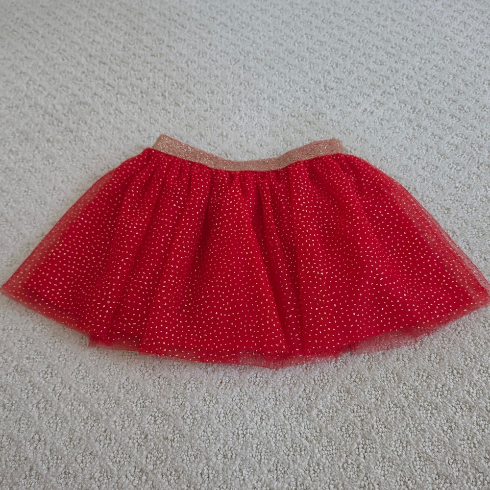 Girls size XS 4 Red Gold Polka Dot Tulle Tutu Skirt Holiday Party Balletcore
